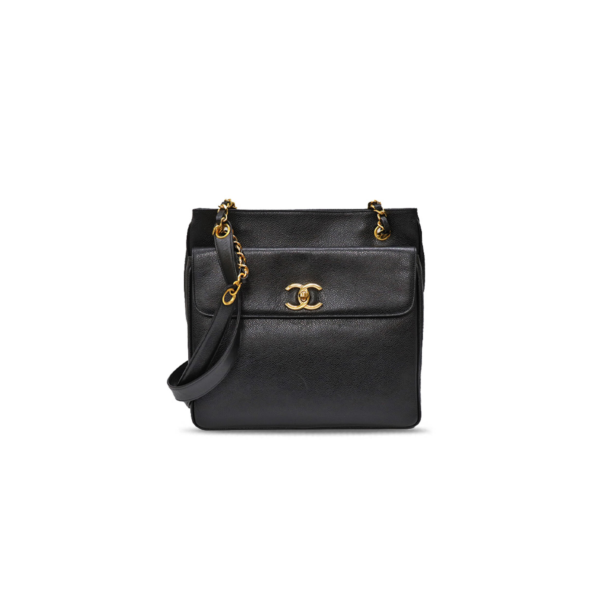 Ch**el black caviar double chain shoulder tote bag gold a05456 (29*28*9cm)